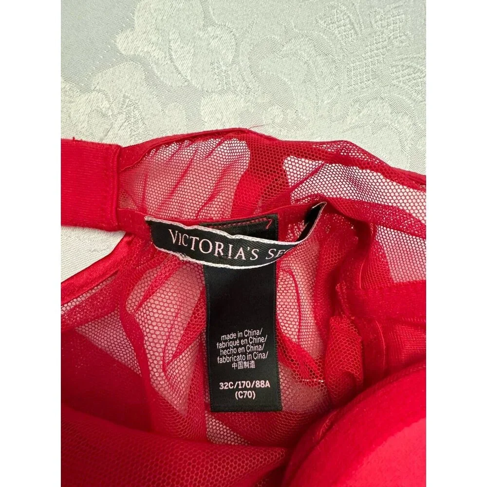 Victoria’s Secret Size 32C Red Push Up Babydoll‎ Chiffon Lace Neglige